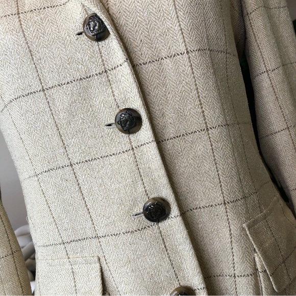 Lauren Ralph Lauren 100% Silk Plaid Tan Brown Blazer Jacket 4 - Picture 4 of 12